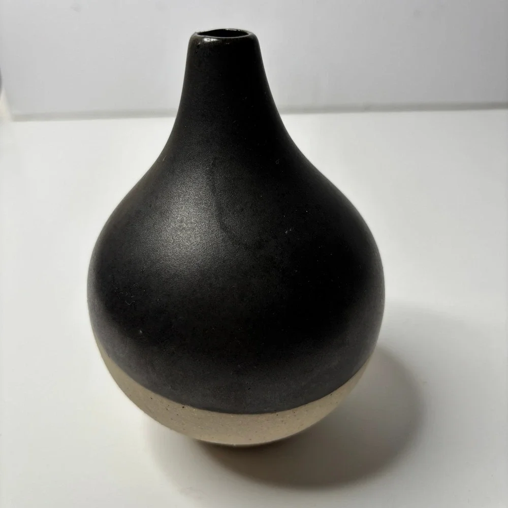 West Elm Black & Tan Two Tone Ceramic Bud Vase Mid Century Modern Minimalist MCM